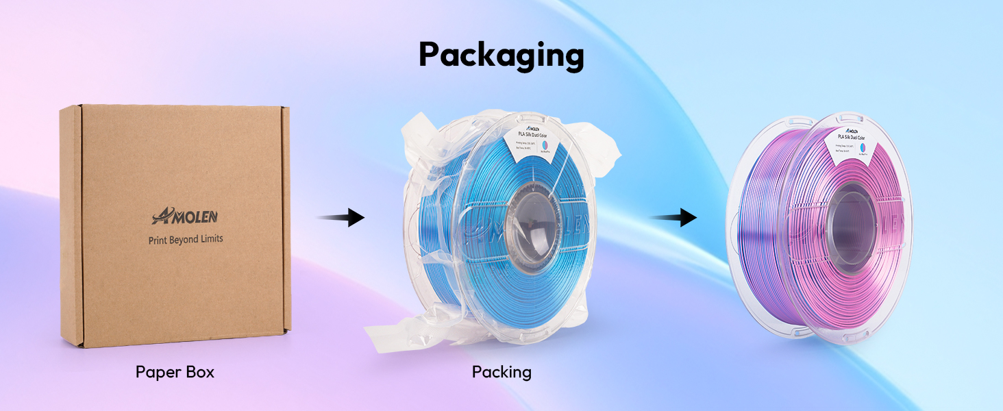 AMOLEN Silk PLA 3D Printer Filament, Dual Color Sky Blue Pink PLA 1.75mm Shiny Color Change Filament