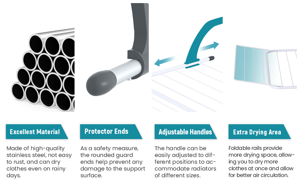 Allritt Radiator Drying Rack, Extendable Clothes Rail 9 Bar Hanging