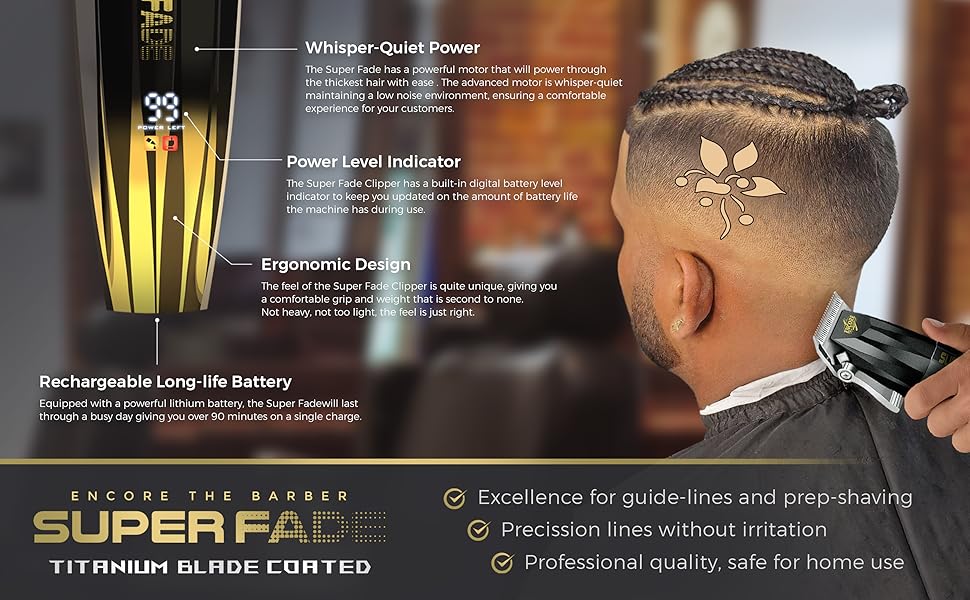 encore the barber super fade professional hair clipper quick easy blurry fades crunchy blades 