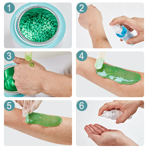 Melt wax beans with warmer in 10-15 mins. Applying wax to the skin . Pull wax quickly .
