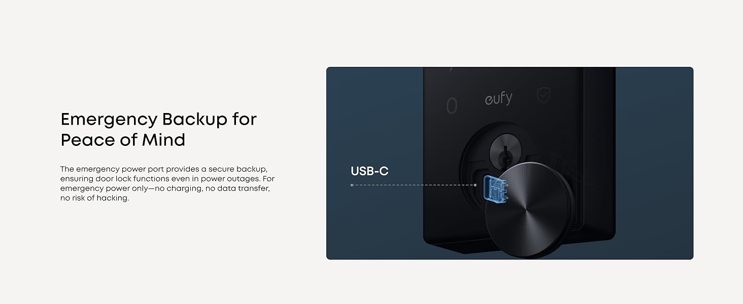 eufy lock with USB-C emergency power backup for secure access