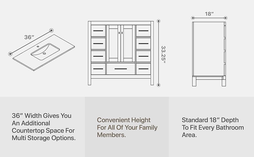 Eviva Bathroom Vanity and Sink Combo 36 Inch White Finish