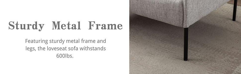 2 Seater Sofa In Linen Modern Compact Loveseat Couch For Living Room, 2 Seater, Gray 17 4