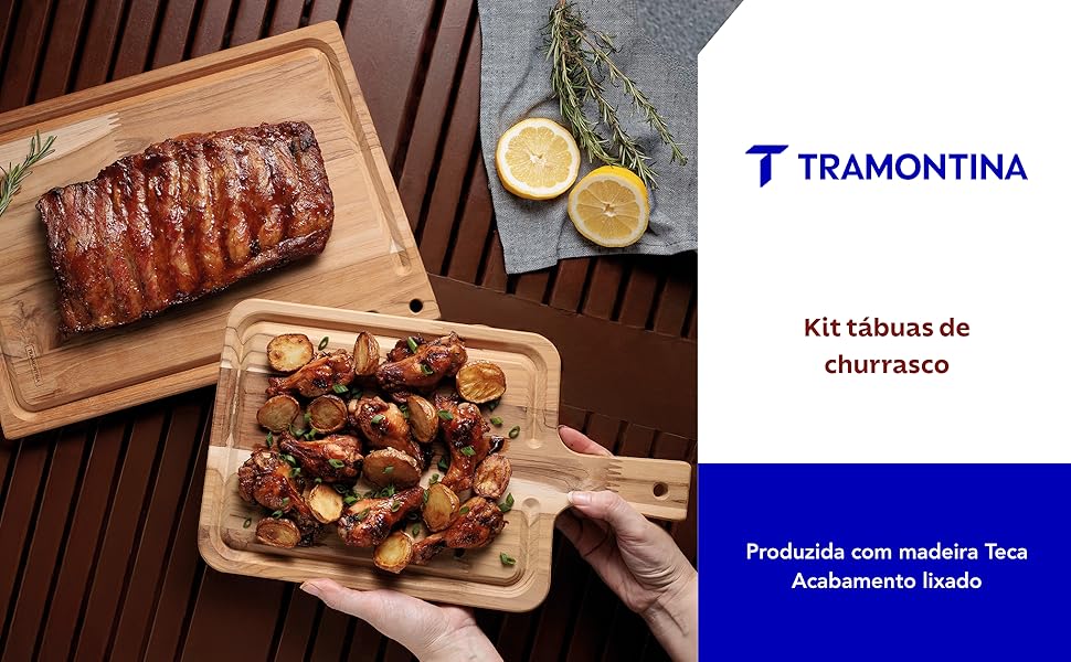 Kit tábuas de Churrasco em Madeira Teca finger com Acabamento lixado