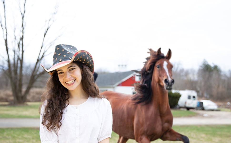 American flag hat for cowgirl on the farm