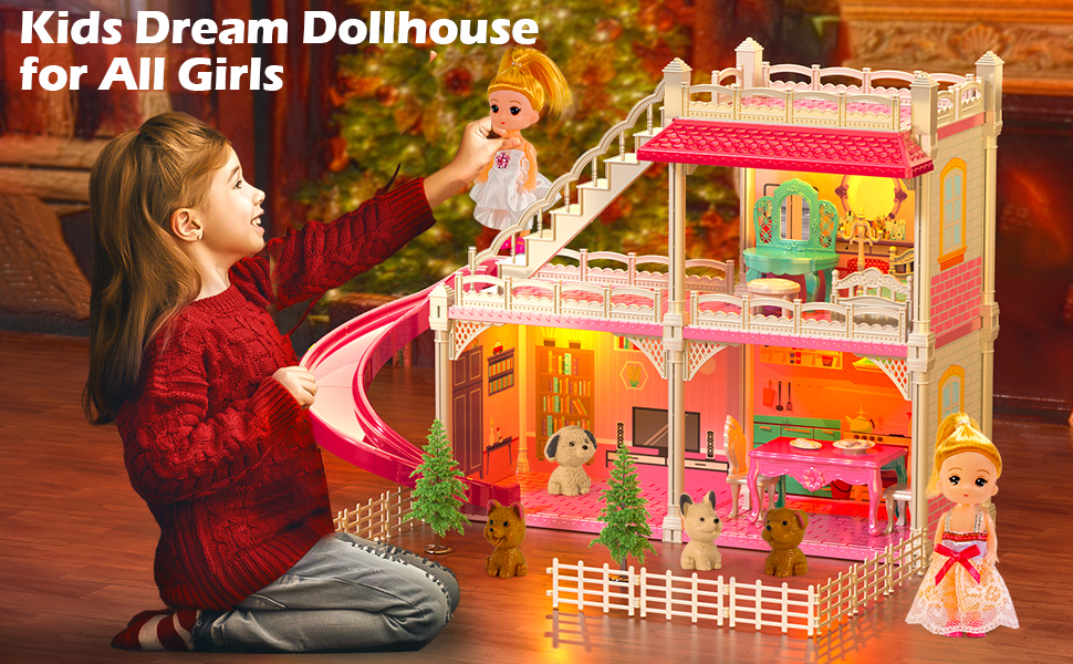 Doll House, Dream Doll House Furniture Pink Girl Toys, 2