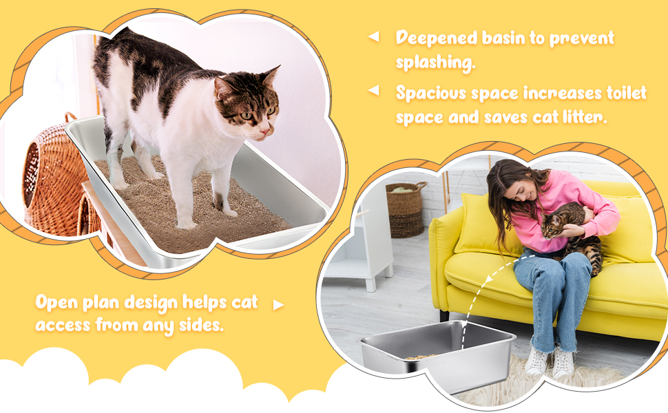 3 Packs Stainless Steel Litter Box, Extra Large Cat Litter