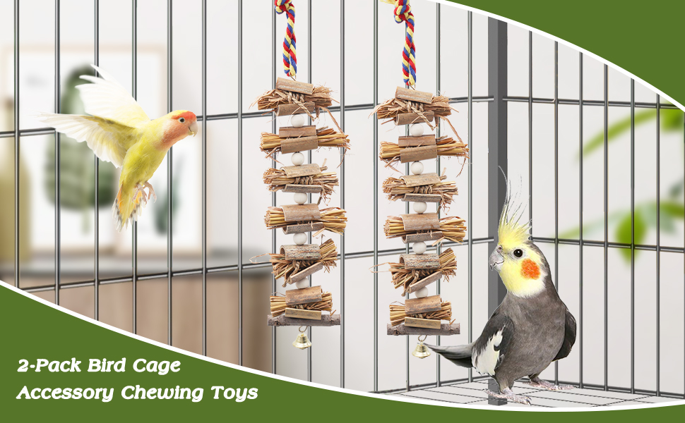 Bird Toys with Wood Bamboo Straw and Bell