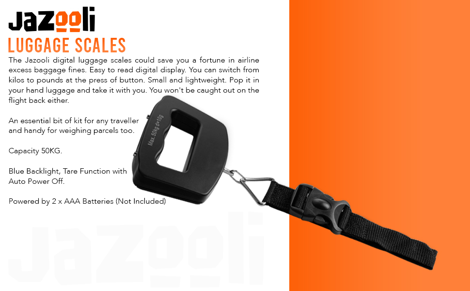 Jazooli Digital Luggage Scale with Straps, Portable Electronic Hanging Baggage Scales, Travel