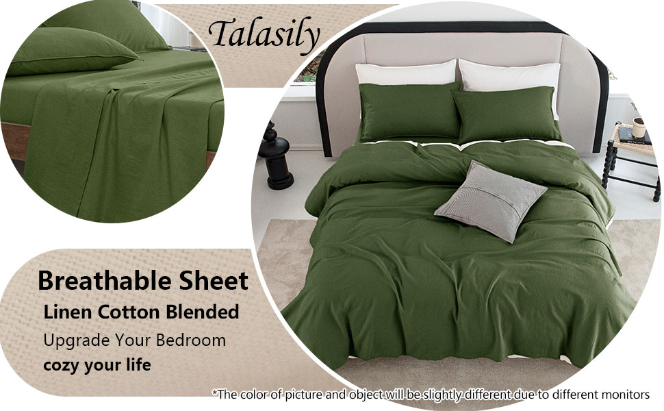 Talasily Linen Sheets Queen Linen Bed Sheet 4 Piece