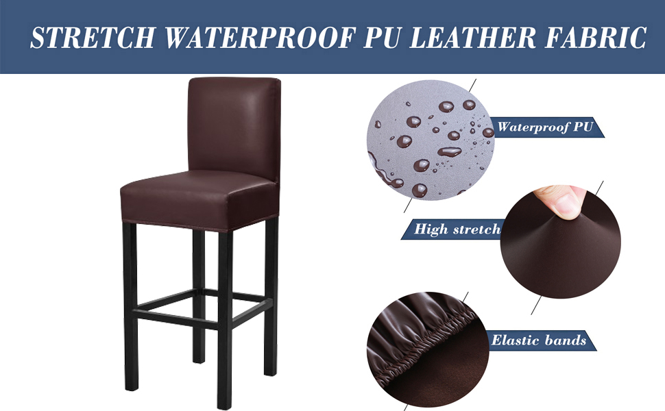 Bar Stool Covers,2 Pack Stretch Waterproof PU Bar Stool