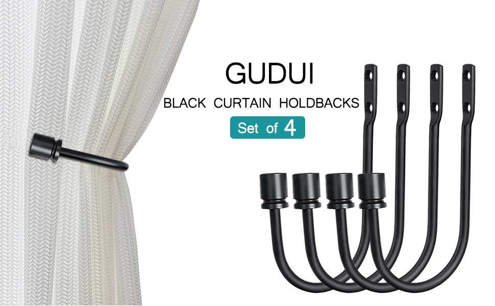 Curtain Holdbacks, Black Curtain Tieback Hooks for Drapes Metal Curtain Holders Pull