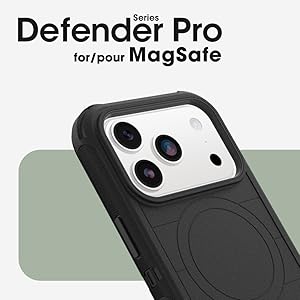 Το κείμενο αναφέρει «Defender Pro για MagSafe». Εικόνες προϊόντος που δείχνουν μαύρη προστατευτική θήκη με ορατό λευκό κυκλικό εξάρτημα MagSafe.