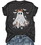 Halloween Ghost T Shirt Women Funny Pumpkin Printed Cute T Shirts Retro Spooky Season Tees Short ...