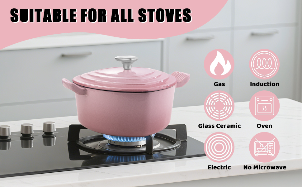 Heart-Shaped Enameled Cast Iron Dutch Oven 2Qt Casserole Pot and Lid Nonstick Oven-Safe All Cooktops