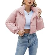 Lumister Womens Lightweight Quilted Jacket Long Sleeve Stand Collar Zipper Cropped Puffer Jacket ...