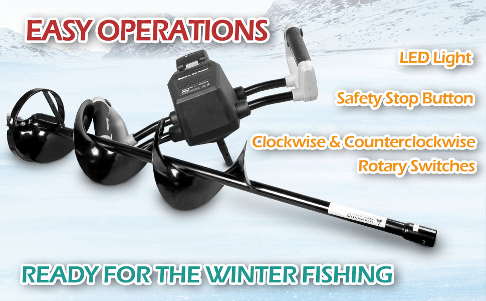 DOMINOX Electric Ice Augers for Ice Fishing with 8"x39