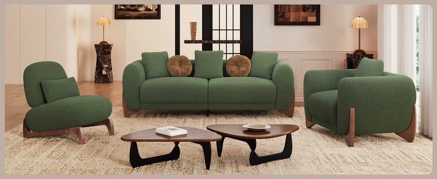 green boucle sofa couch