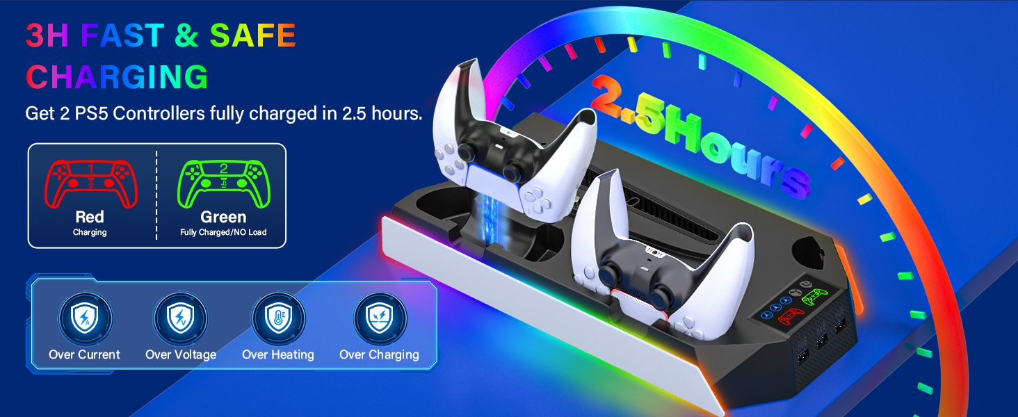 ps5 slim cooling station with controller charger and rgb light