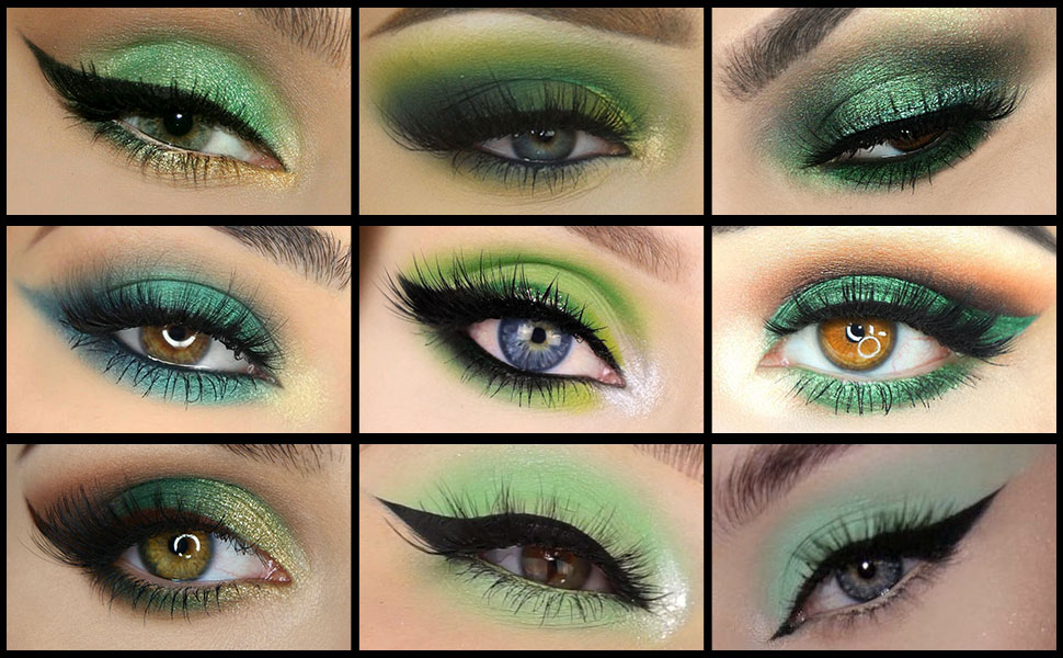 KARNAR Green Eyeshadow Palette Green Glitter Makeup,Forest Green Yellow 16 Colors