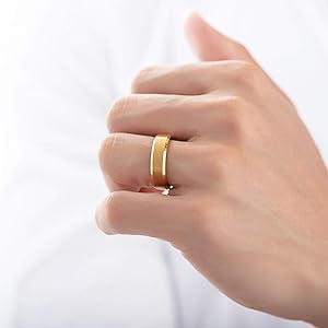 Rockyu Men's Tungsten Ring、Silver、Black、Gold、Gold、シンプル、フラットリング