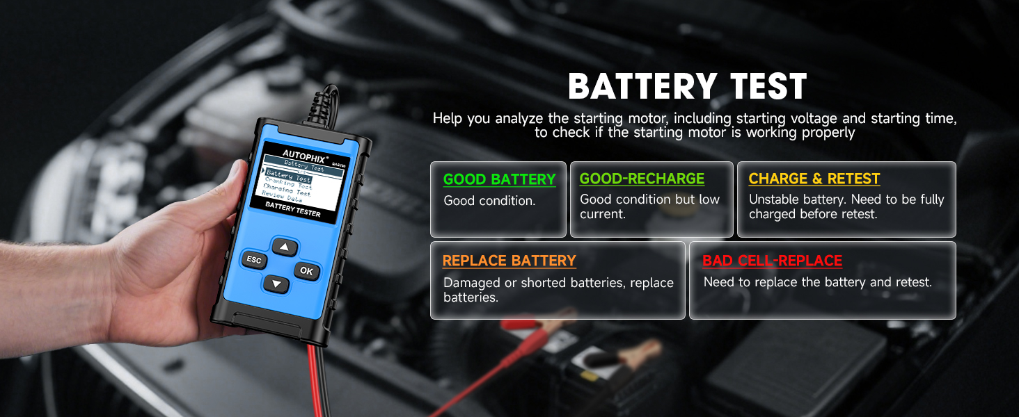 AUTOPHIX BAS100 Car Battery Tester 24V 12V Automotive Alternator Tester Battery Load Tester