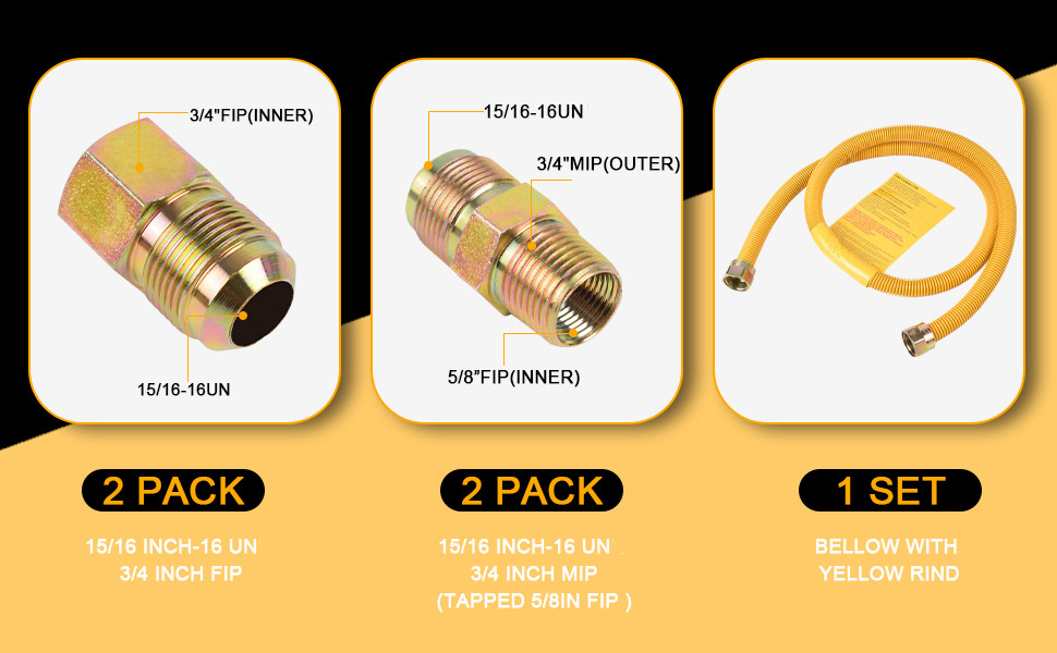 Kinchoix 24" Flexible Yellow Coated Gas Hose Connector Kit