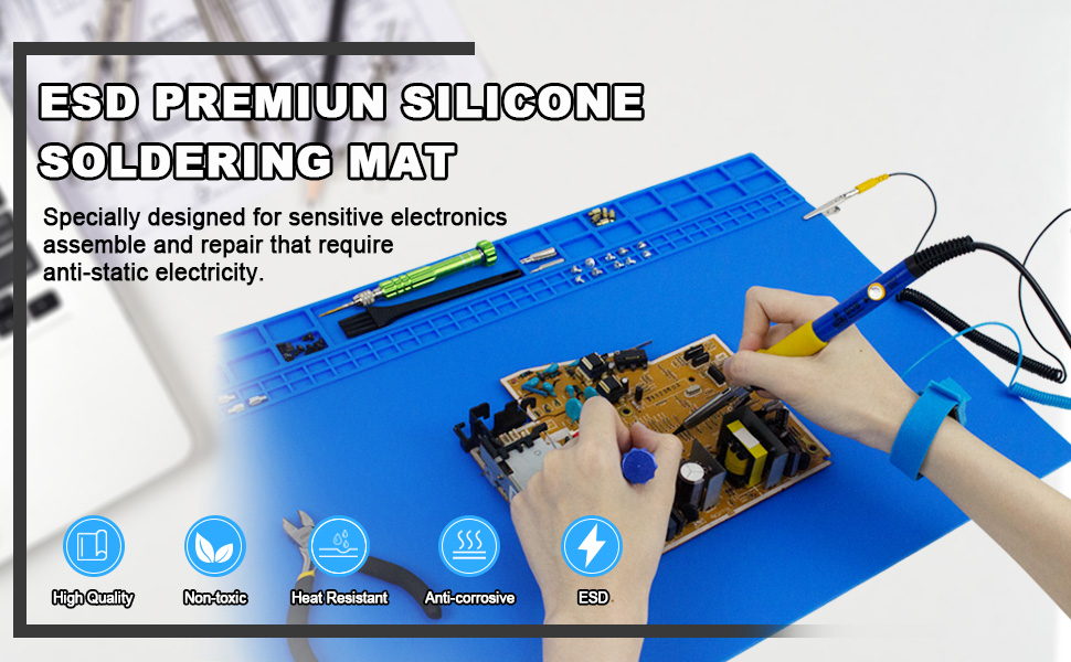 23.6'' x 13.8'' Soldering Mat with Wrist Strap and Ground
