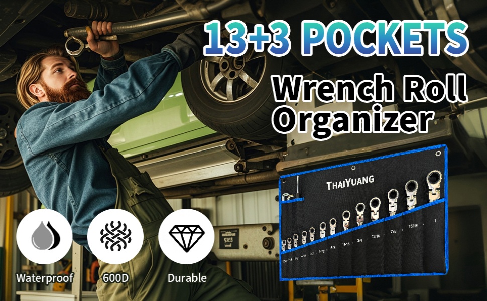 THAIYUANG 3Pieces Roll Up Wrench Pouch Metric & SAE, Heavy