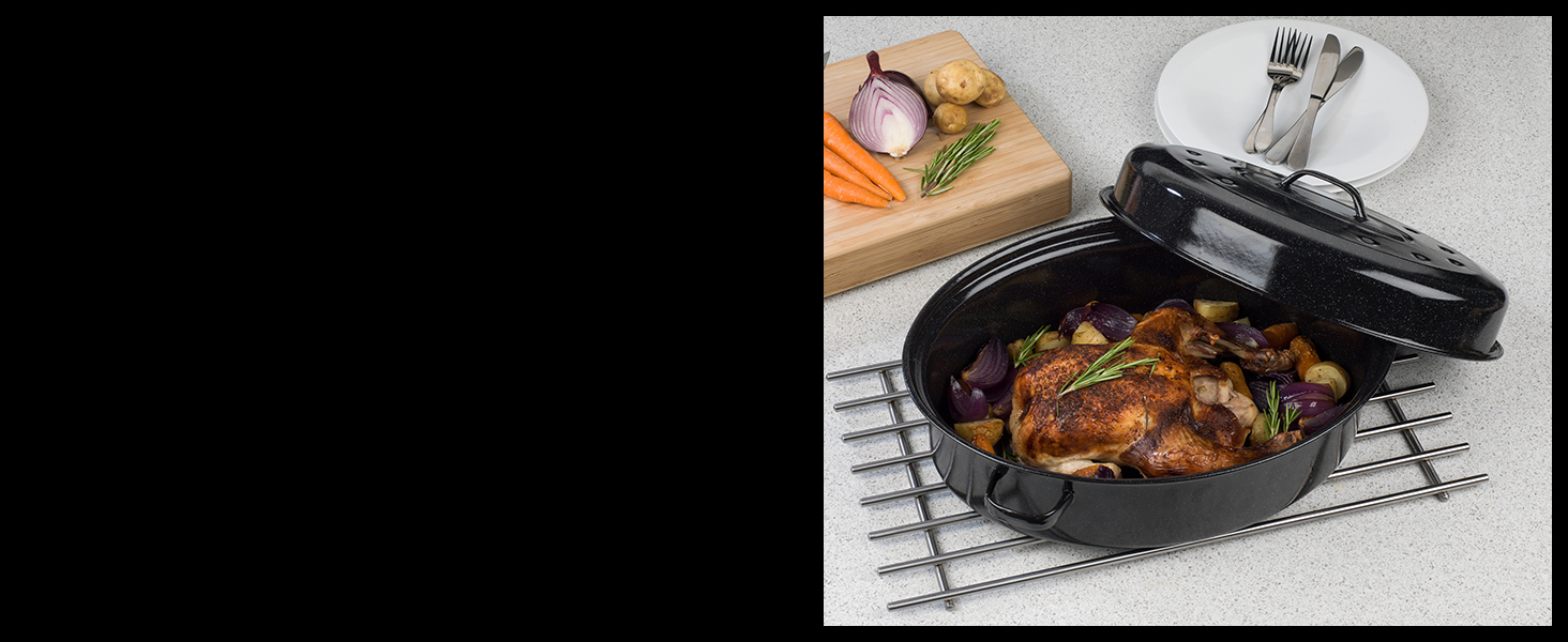 Russell Hobbs CW11491 Enamel Roasting Tin SelfBasting Roaster With