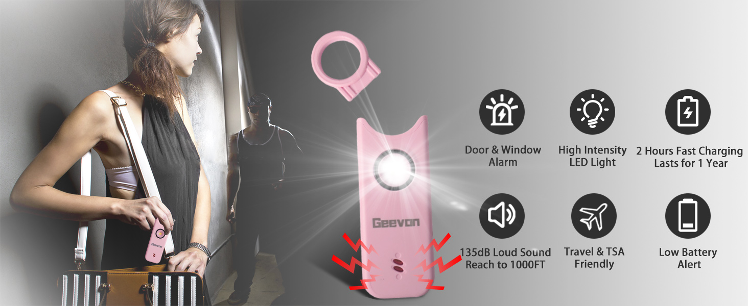 Geevon Rechargeable Personal Safety Alarm for Women, 130DB