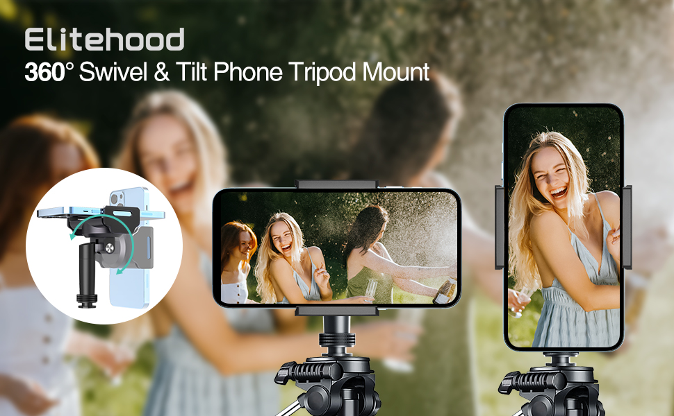 elitehood Universal Phone Holder Mount for Tripod, 360