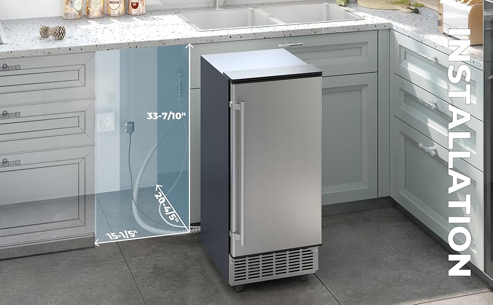 GLACER Under Counter Ice Maker, 80lbs/ 24H, Builtin Ice Machine with Drain Pump