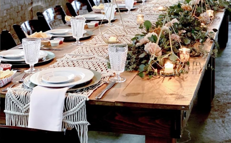 SnugLife Macrame Table Runner (112" x 13") Long Boho