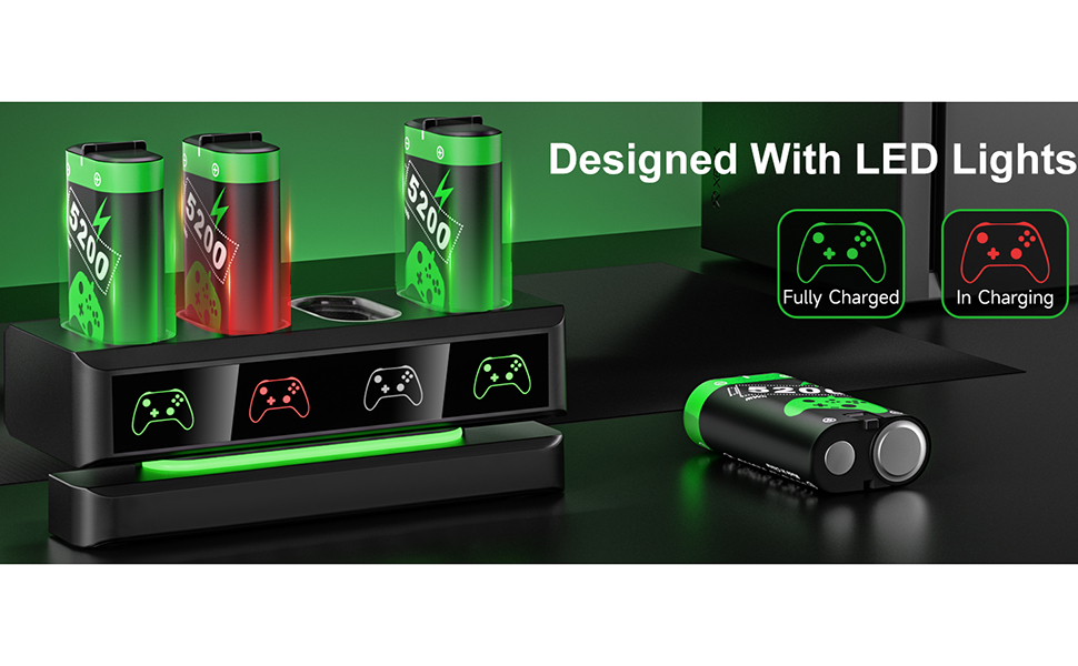 حزمة بطاريات لوحدة تحكم اكس بوكس قابلة لاعادة الشحن لجهاز Xbox One وXbox Series X|S 4 5200mWh لاذرع التحكم ملحقات البطارية مع شاحن 23 1