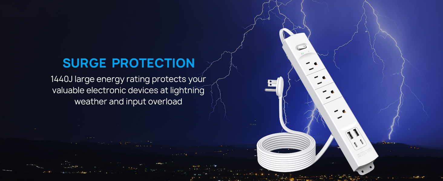 TROND Power Bar Surge Protector with 2 USB C, ETL Listed, UltraThin