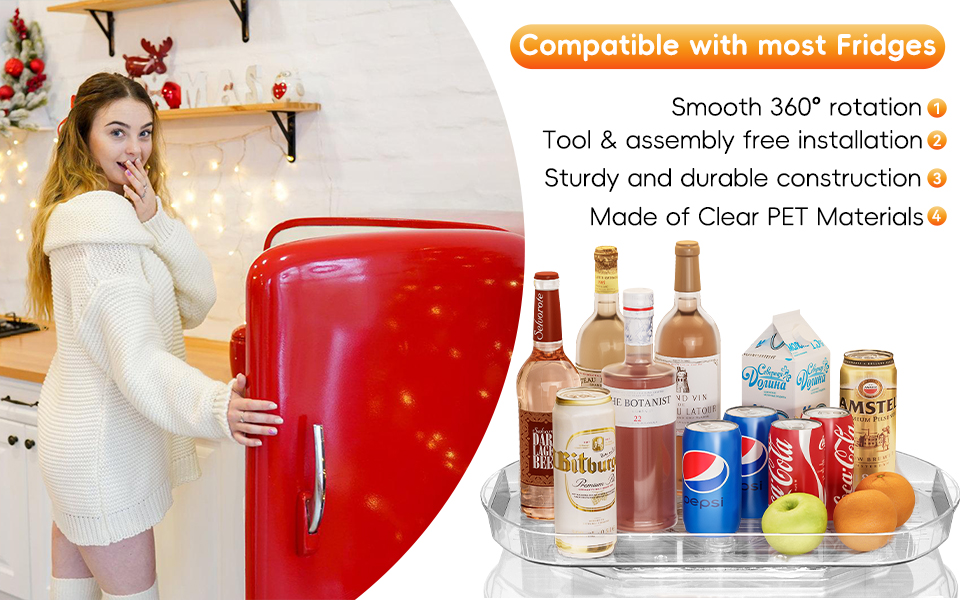 VERYMODEL Lazy Susan Turntable Organizer for Refrigerator, 15.76" Rectangular Clear