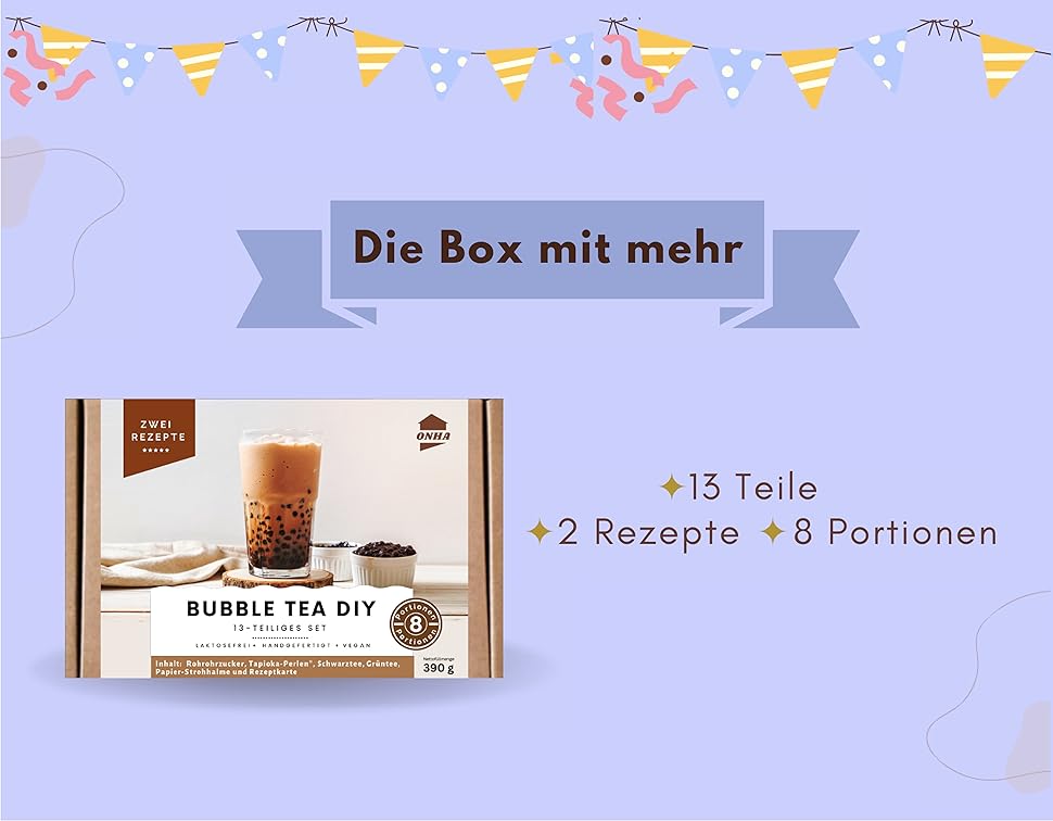 8 Portionen, 2 Rezepte, Classic Bubble Tea, Strawberry Greentea
