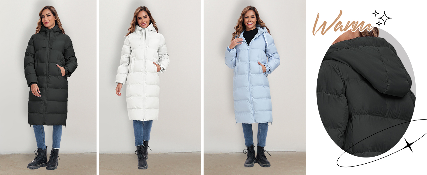Women's Long Down Coat with Fur Hood Maxi Down Parka Puffer Jacket  Thickened winter Down Jacket