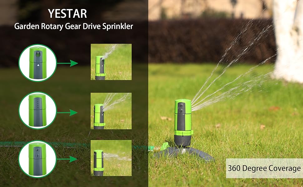 YESTAR 3in1 Adjustable Garden Sprinkler, Lawn Watering Sprinkler with