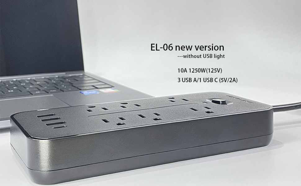 Nanolake Power Strip Surge Protector with USB Ports, 6 AC Outlets,EL06 new version (no USB light）