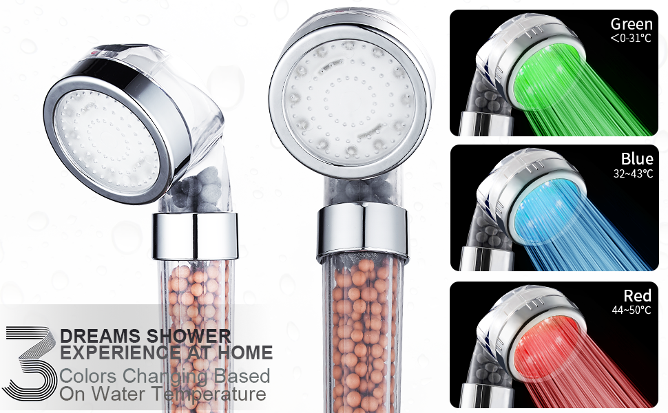 Cobbe Ionic Handheld Shower Heads, 3 Color Modes Showerhead with