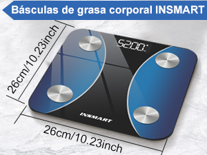 INSMART en cristal azul, que mide 26 cm x 26 cm, con cuatro sensores metálicos y un panel de pantalla LCD