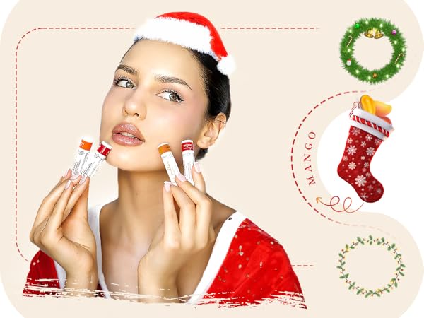 Lip Balm Hydrating Bulk Chap Stick with Fruit Flavors, Coconut Oil, Cocoa Butter - Christmas