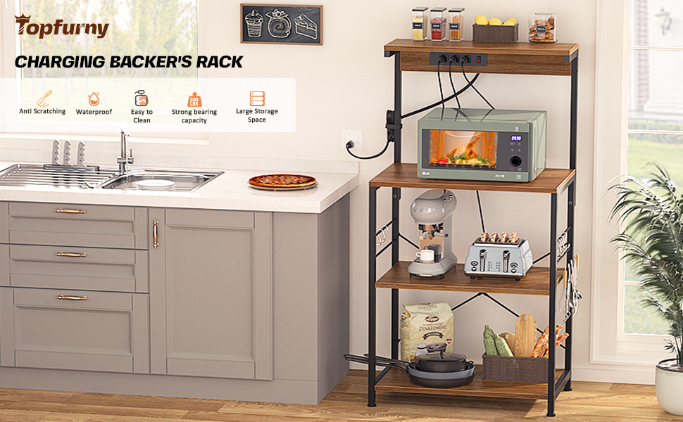 Topfurny Baker’s Rack with Power Outlet, Kitchen Microwave
