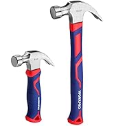 WORKPRO 2 Piece Claw Hammer Set, 8 oz Mini Stubby Claw Hammer&16 oz Fiberglass General Purpose Cl...