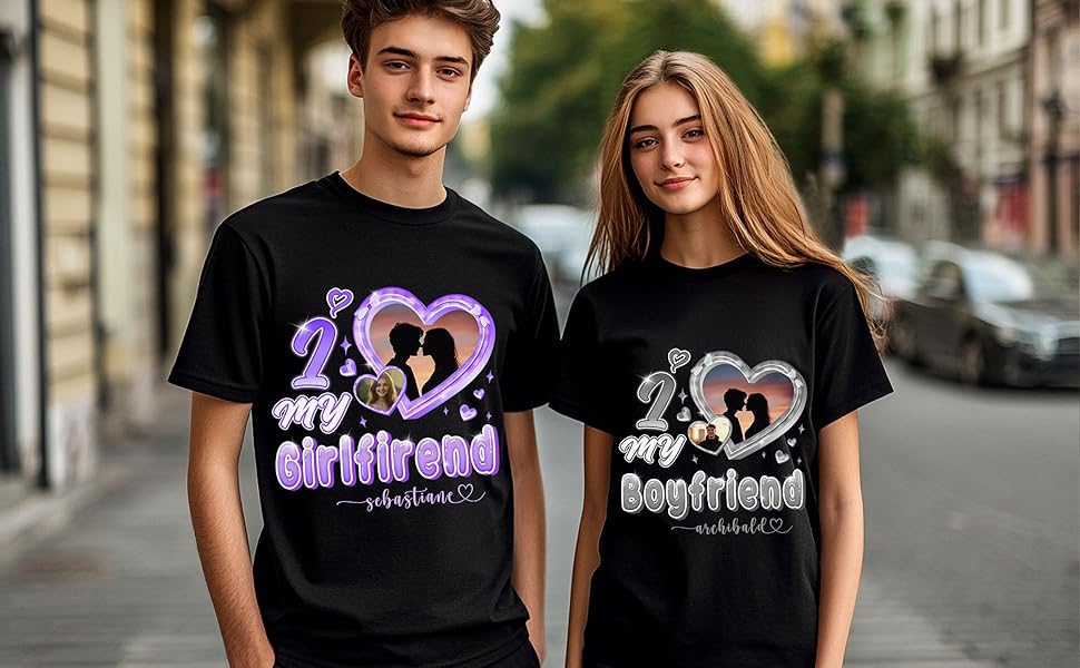 Custom I Love My Boyfriend Girlfriend T-Shirts, Custom Face Shirt for Birthday Valentine Day