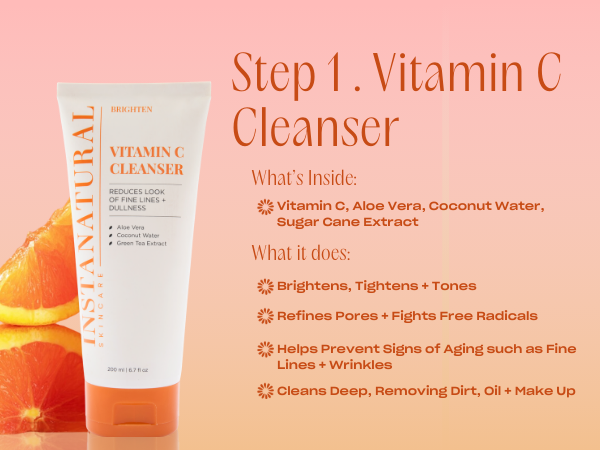 Vitamin C Cleanser cleans deep, brightens, tones refines pores minimizes fines lines wrinkles