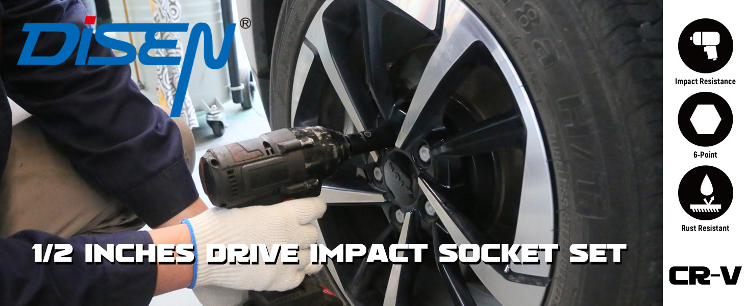 DISEN Impact Socket Set 1/2 Inches 26 Piece Deep Sockets Set Impact