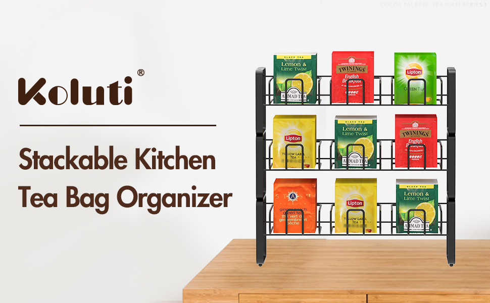Koluti Tea Bag Organizer Holder 3 Tier, Stackable Tea